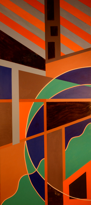 second side of the two sided painting by Mary Laucks titled Roof with a view